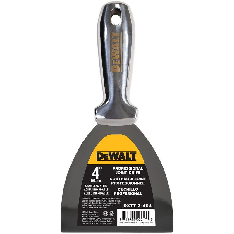 LEVEL 5 TOOLS LLC DEWALT DXTT-2-404 Joint Knife, 4 in W Blade, Stainless Steel Blade, Full-Tang, Precision Ground Blade BUILDING MATERIALS LEVEL 5 TOOLS LLC