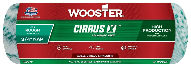 WOOSTER BRUSH Wooster R185-9 Roller Cover, 3/4 in Thick Nap, Polyamide Fabric Cover, Green PAINT WOOSTER BRUSH