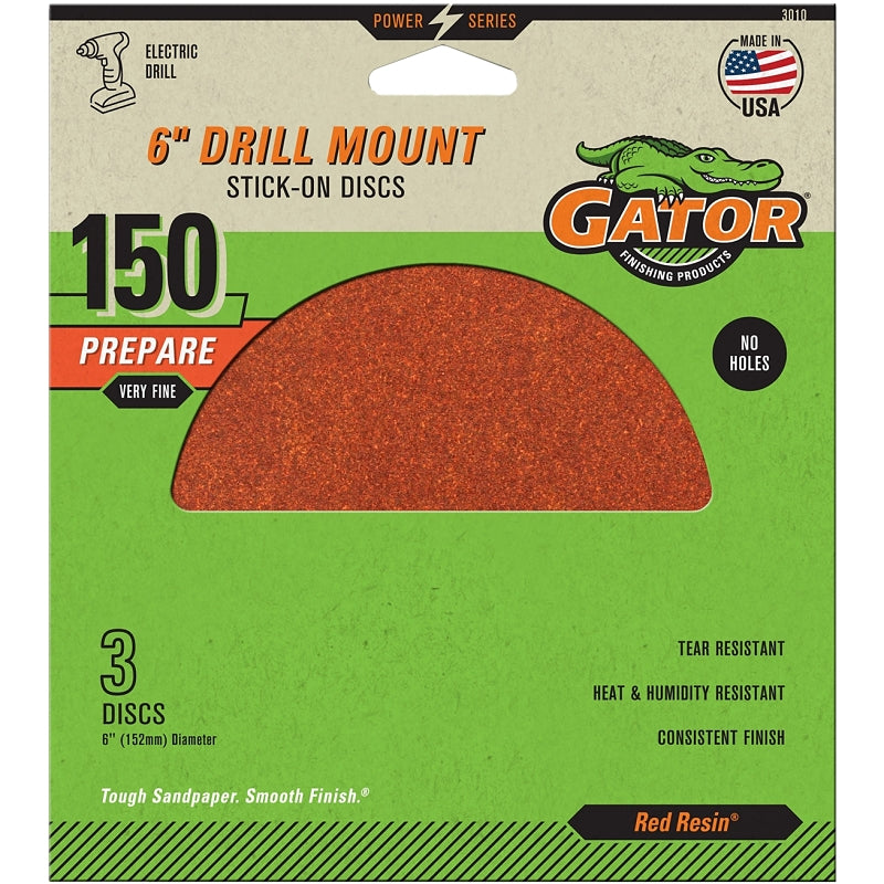 GATOR Gator 3010 Sanding Disc, 6 in Dia, 150 Grit, Fine, Aluminum Oxide Abrasive, Paper Backing, 3/PK TOOLS GATOR