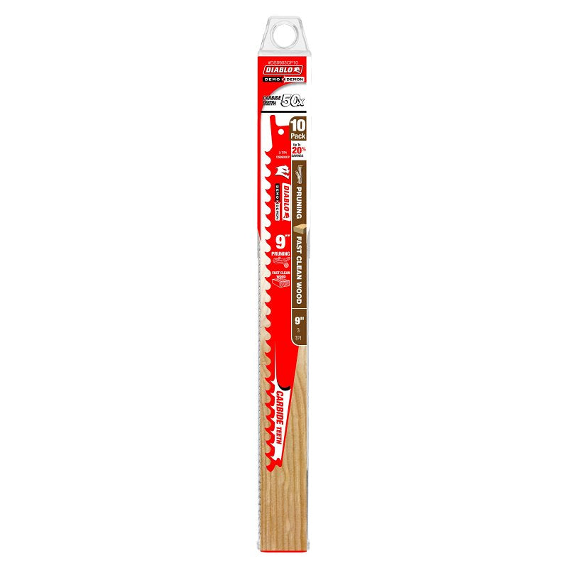 DIABLO Diablo Demo Demon DS0903CP10 Reciprocating Saw Blade, Applicable Materials: Clean Wood, 1 in W, 9 in L, 3 TPI, 10/PK