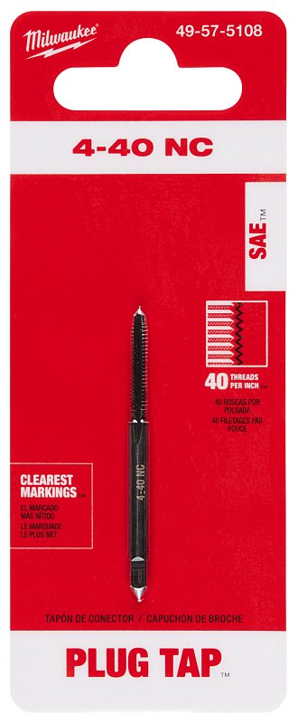 MILWAUKEE Milwaukee 49-57-5108 Straight Flute Plug Tap, #4-40 Thread, Coarse Thread, HCS