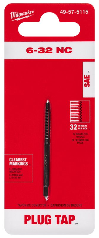 MILWAUKEE Milwaukee 49-57-5115 Straight Flute Plug Tap, #6-32 Thread, Coarse Thread, HCS