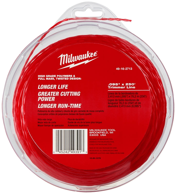 MILWAUKEE Milwaukee 49-16-2713 Trimmer Line, 0.095 in Dia, 250 ft L, Polymer, Black