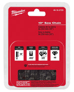 MILWAUKEE Milwaukee 49-16-2723 Chainsaw Chain, Pole Saw Chain, 10 in L Bar, 0.043 in Gauge, 3/8 in TPI/Pitch, 40-Link