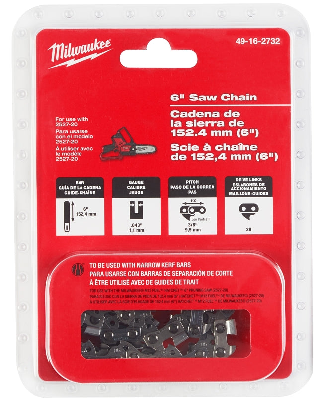 MILWAUKEE Milwaukee 49-16-2732 Chainsaw Chain, 0.043 in Gauge, 3/8 in TPI/Pitch, 28-Link OUTDOOR LIVING & POWER EQUIPMENT MILWAUKEE   