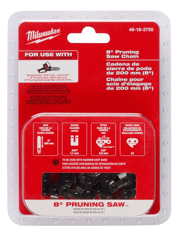 MILWAUKEE Milwaukee 49-16-2750 Pruning Saw Chain, 0.043 in Gauge, 3/8 in TPI/Pitch, 33-Link OUTDOOR LIVING & POWER EQUIPMENT MILWAUKEE