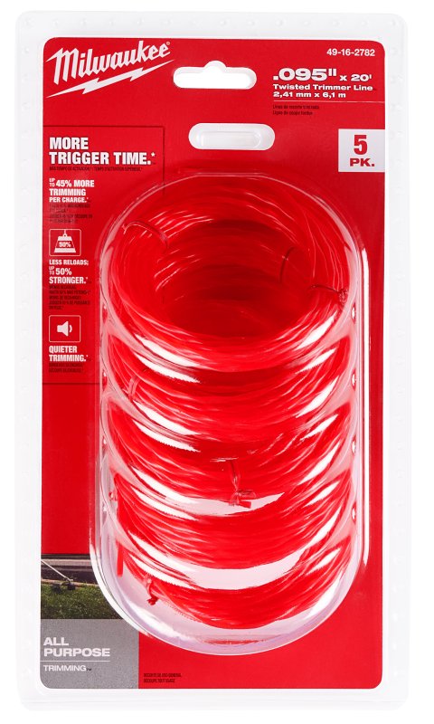 MILWAUKEE ELECTRIC TOOL Milwaukee 49-16-2782 Trimmer Line, 0.09 in Dia, 20 ft L, Polymer, Red OUTDOOR LIVING & POWER EQUIPMENT MILWAUKEE ELECTRIC TOOL