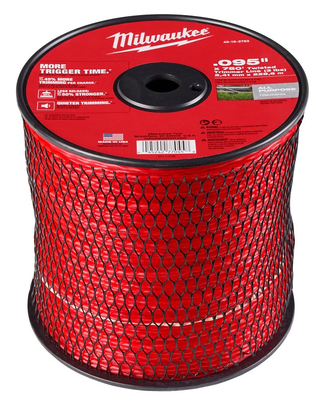 MILWAUKEE ELECTRIC TOOL Milwaukee 49-16-2783 Trimmer Line Spool, 0.09 in Dia, 750 ft L, Polymer, Red