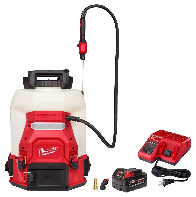 MILWAUKEE ELECTRIC TOOL Milwaukee 3019-21PS Cordless Backpack Sprayer Kit, 4 gal, HDPE/Stainless Steel, Dual Cone Nozzle, 48 in L Hose