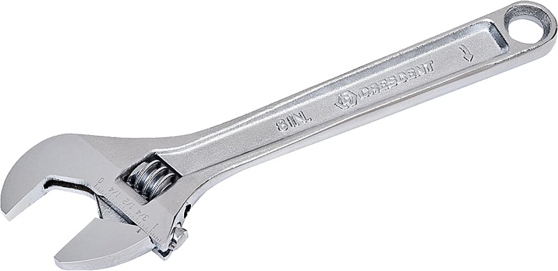 CRESCENT Crescent AC28VS Adjustable Wrench, 8 in OAL, 1-1/8 in Jaw, Steel, Chrome-Plated, Non-Cushion Grip Handle TOOLS CRESCENT