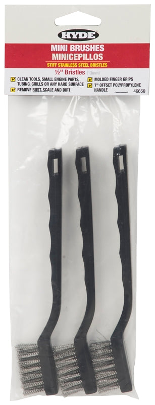HYDE Hyde 46650 Mini Brush, 1/2 in L Trim, Stainless Steel Bristle, 10 in OAL