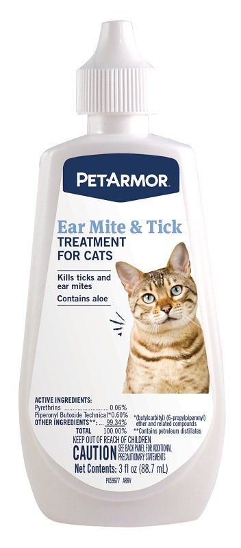 PET ARMOR PetArmor 2815 Cat Ear Mite/Tick Treatment, Liquid, Fragrance-Free, 3 oz Squeeze Bottle