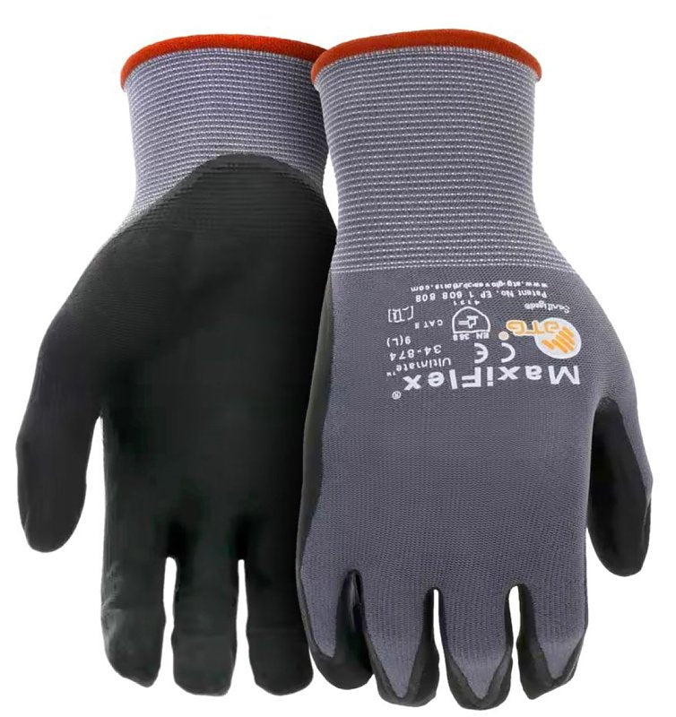 BOSS MFG Boss MaxiFlex Ultimate 34-874T/L Seamless Knit Coated Gloves, Unisex, L, 8.7 in L, Knit Wrist Cuff, Nitrile Coating