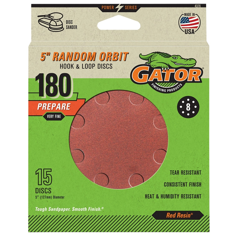 GATOR Gator 4376 Sanding Disc, 5 in Dia, 180 Grit, Extra Fine, Aluminum Oxide Abrasive, Fiber Backing, 15/PK PAINT GATOR