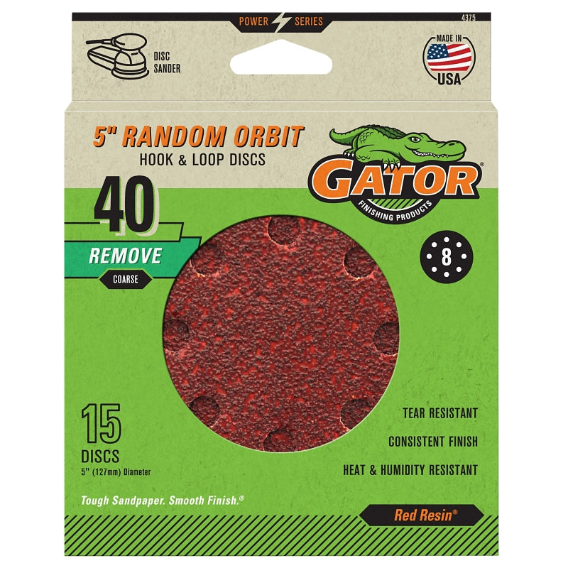 GATOR Gator 4375 Sanding Disc, 5 in Dia, 40 Grit, Course, Aluminum Oxide Abrasive, Fiber Backing TOOLS GATOR