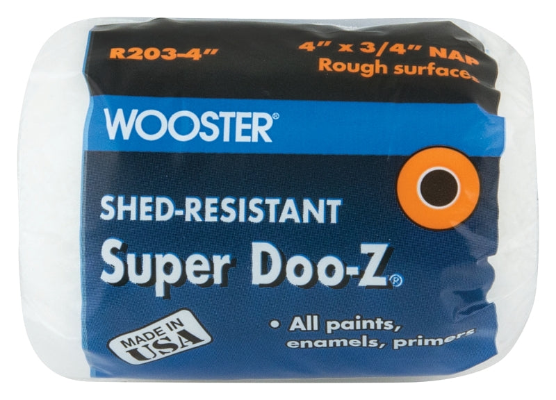 WOOSTER BRUSH Wooster R203-4 Roller Cover, 3/4 in Thick Nap, 4 in L, Fabric Cover, White PAINT WOOSTER BRUSH