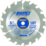 IRWIN Irwin Marathon 14027 Circular Saw Blade, 5-1/2 in Dia, 0.39 in Arbor, 18-Teeth, Carbide Cutting Edge
