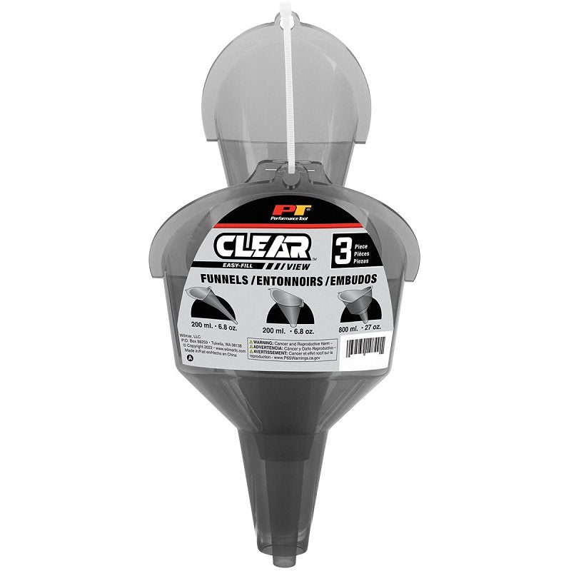 PERFORMANCE TOOLS Performance Tool Clear View Series W4093 Funnel Set, 0.5 pt, 1 qt Capacity, Polypropylene, Clear