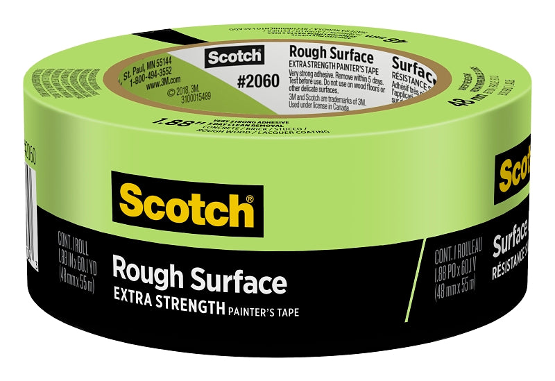 SCOTCH Scotch 2060-2 Masking Tape, 60 yd L, 2 in W, 6 mil Thick, Crepe Paper/Rubber Backing, Green