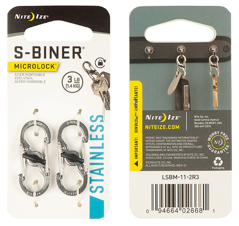 NITE IZE Nite Ize LSBM-11-2R3 Key Carabiner, 2-Pk., 1.39 in OAL, 0.62 in Dia Ring, Stainless Steel, Silver HARDWARE & FARM SUPPLIES NITE IZE