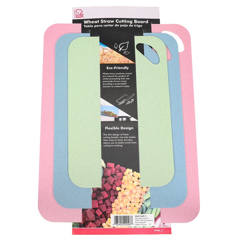 CHEF CRAFT Chef Craft 22048 Cutting Board Set, Wheat Straw, Blue/Green/Pink