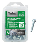 TEKS Teks 21352 Screw, #14 Thread, 1-1/2 in L, Coarse Thread, Hex Drive, Self-Drilling, Self-Tapping Point, Steel, Zinc