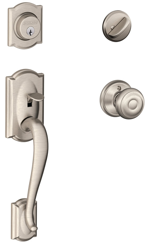 SCHLAGE LOCK Schlage Camelot Series F60VCAM/GEO619 Combination Lockset, Mechanical Lock, Knob Handle, Round Design, Satin Nickel, Yes