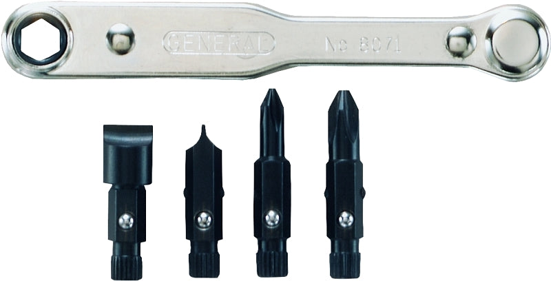 GENERAL General 8071 Ratcheting Offset Screwdriver Set with Pass Through Handle, 4 in Drive, Phillips, Slotted Drive