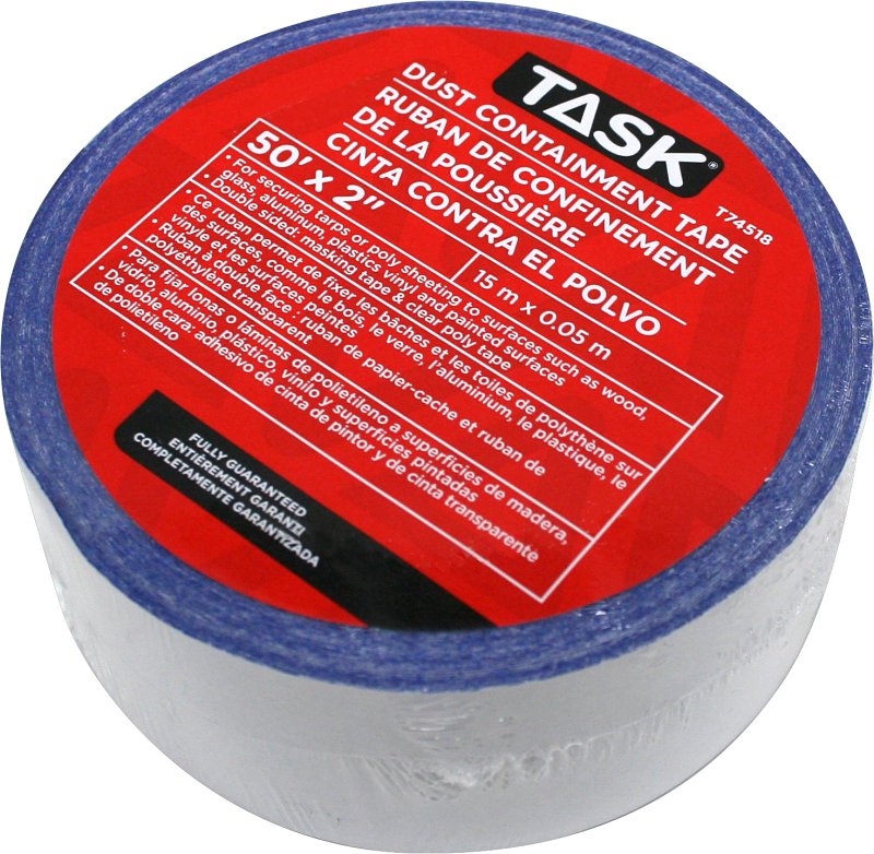 TASK TOOLS Task T74518 Dust Containment Tape, Double Sided, 50 ft L, 2 in W, Poly, Clear