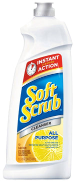SOFT SCRUB Soft Scrub 00865 Kitchen and Bathroom Cleaner, 24 oz Bottle, Liquid, Lemon, White