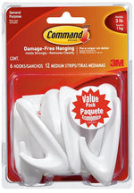 COMMAND Command 17081-VP-6PK Designer Hook, 3 lb, 6-Hook, Plastic, White HARDWARE & FARM SUPPLIES COMMAND