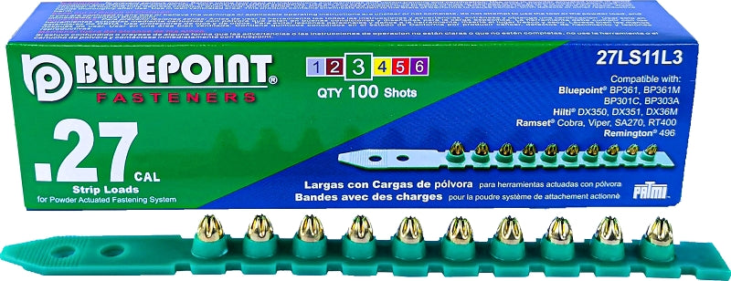 BLUE POINT FASTENING Blue Point Fasteners 27LS11L3P Powder Load, 0.27 Caliber, Power Level: 3, Green Code, 6.8 mm Dia, 11 mm L