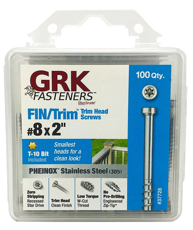 GRK FASTENERS GRK Fasteners PHEINOX 67728 Screw, 2 in L, W-Cut Thread, Recessed Star Drive, Zip-Tip Point, Steel, 100 PK