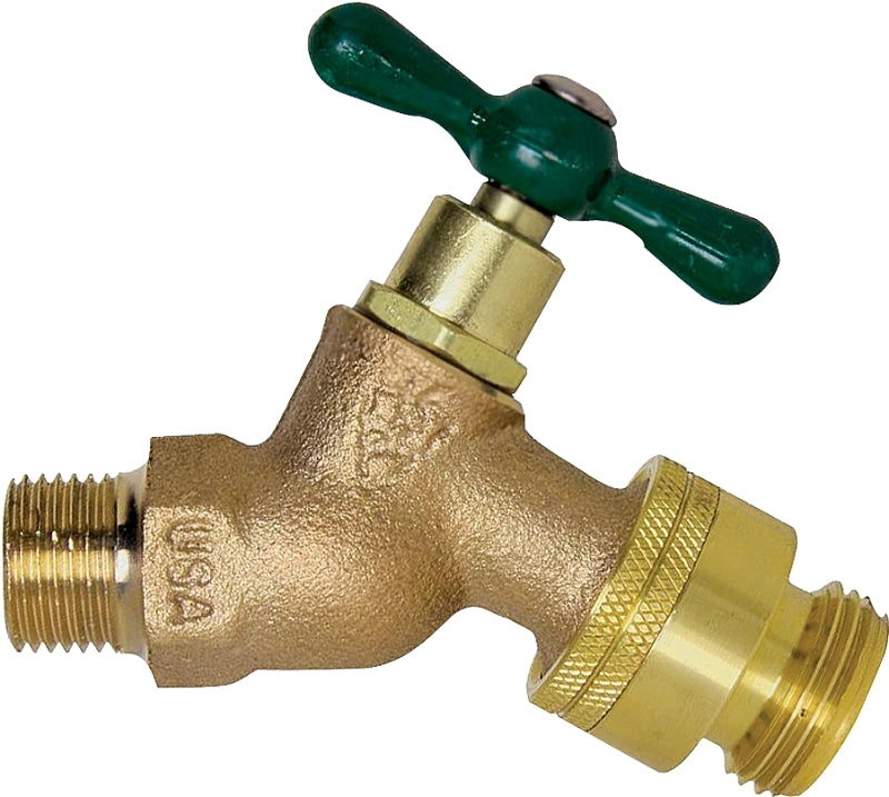 ARROWHEAD Arrowhead Brass 351BFPLF Hose Bibb, 3 in L, 3/4 x 3/4 in, MIP x Hose, 8 to 9 gpm, 125 psi, Brass Body, Rough