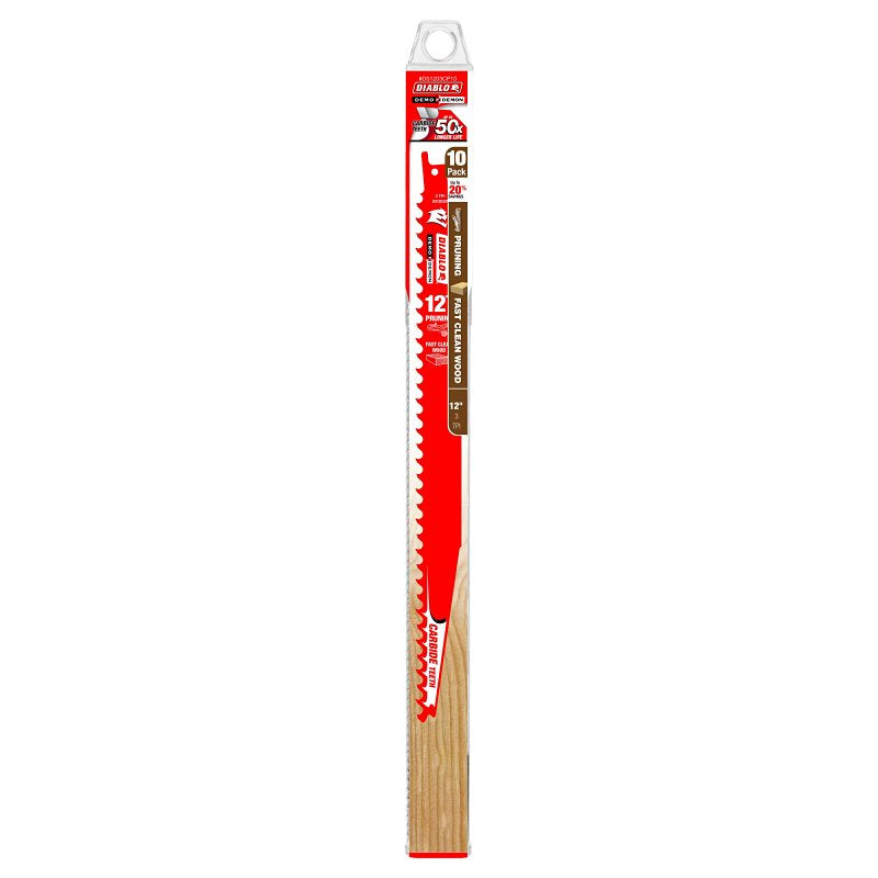 DIABLO Diablo Demo Demon DS1203CP10 Reciprocating Saw Blade, Applicable Materials: Clean Wood, 1 in W, 12 in L, 3 TPI, 10/PK