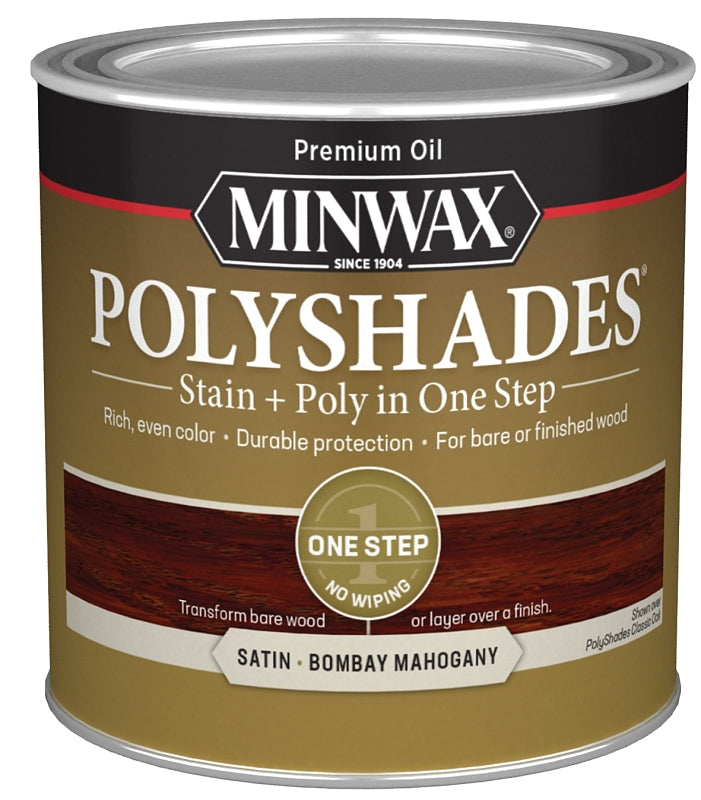 MINWAX Minwax 213804444 Waterbased Polyurethane Stain, Satin, Liquid, Bombay Mahogany, 0.5 pt, Can