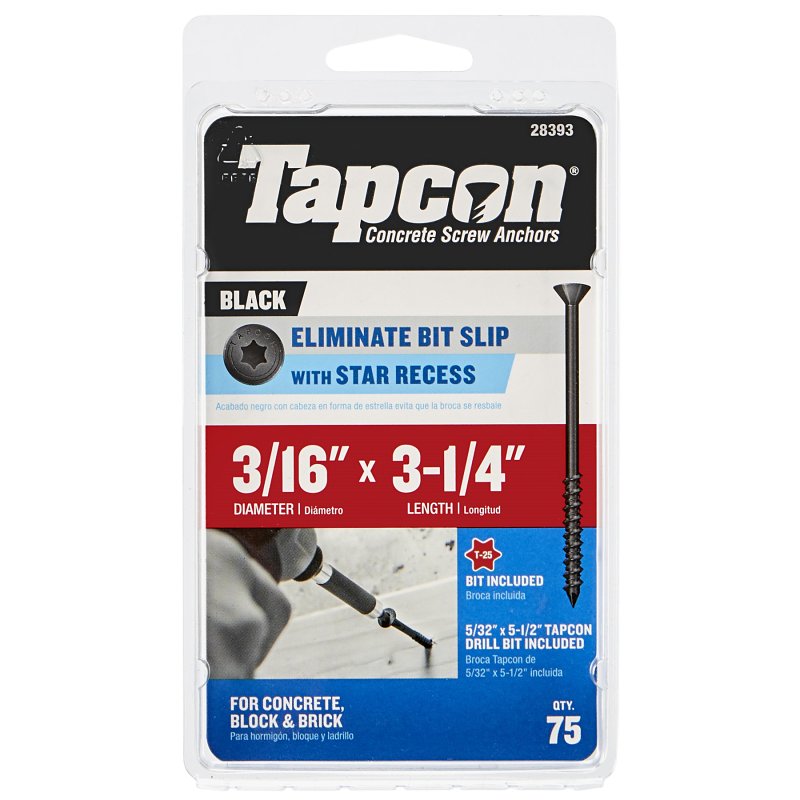 ITW BRANDS - TAPCON Tapcon 28393 Concrete Screw Anchor, 3/16 in Dia, 3-1/4 in L, Steel, Climaseal