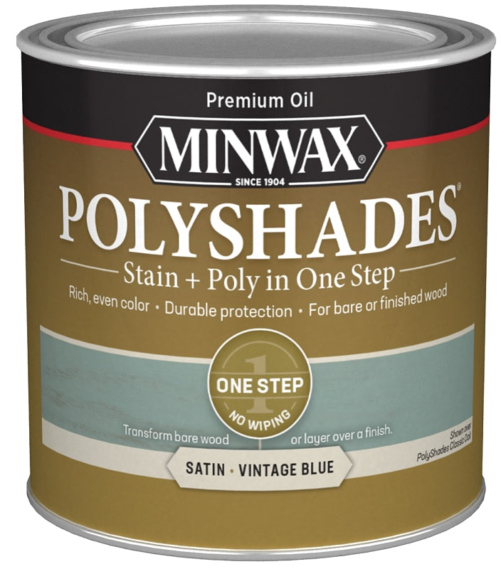 MINWAX Minwax PolyShades 213944444 Interior Wood Stain, Satin, Vintage Blue, Liquid, 0.5 pt PAINT MINWAX