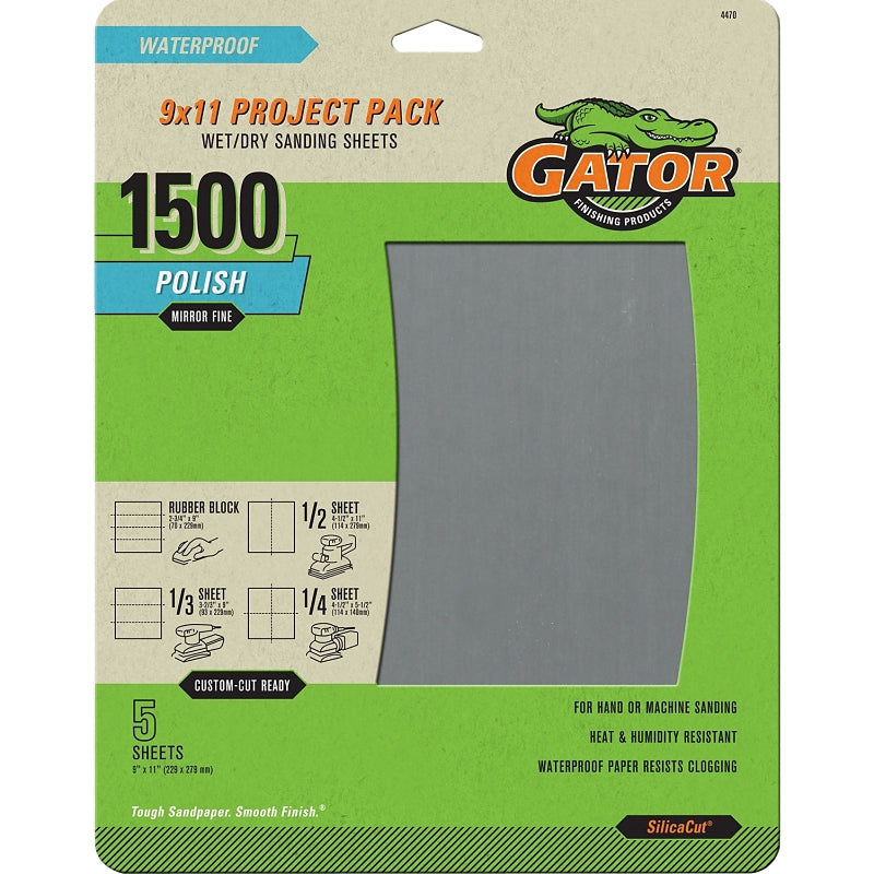 GATOR Gator 4470 Sanding Sheet, 9 in L, 11 in W, 1500 Grit, Fine, Silicone Carbide Abrasive