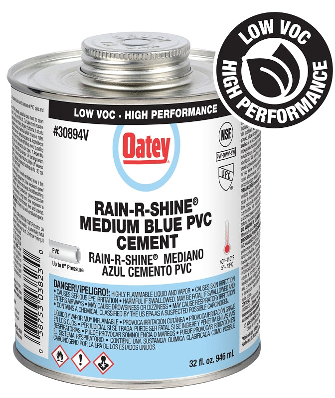OATEY Oatey Rain-R-Shine 308942V Medium-Bodied Fast Set Cement, 32 oz Can, Liquid, Blue PLUMBING, HEATING & VENTILATION OATEY