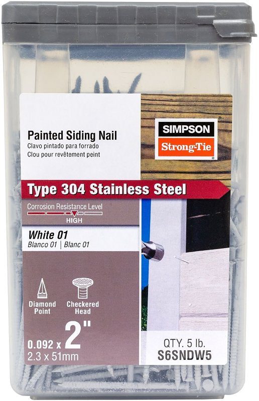 SIMPSON STRONG-TIE Simpson Strong-Tie S6SNDW5 Painted Siding Nail, 6D, 2 in L, Stainless Steel, Full Round Head, Annular Ring Shank HARDWARE & FARM SUPPLIES SIMPSON STRONG-TIE