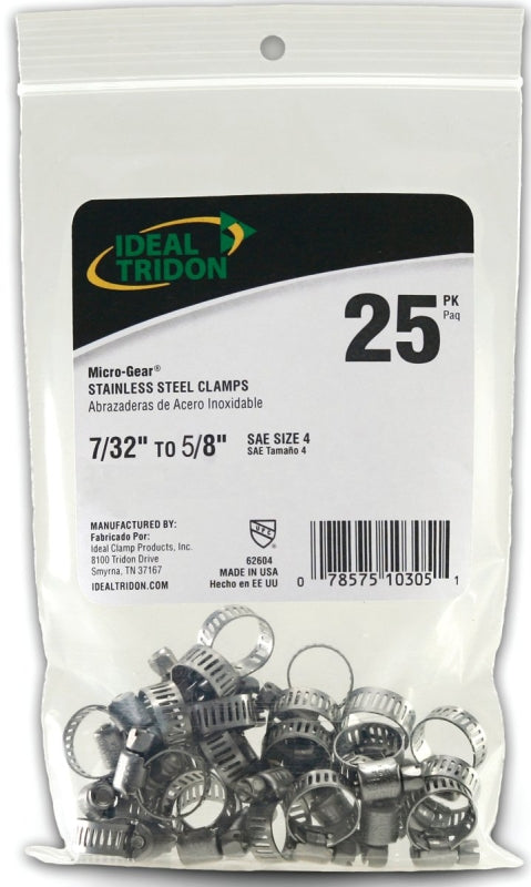 IDEAL-TRIDON Ideal-Tridon Micro-Gear 62M Series 6260450 Worm Gear Hose Clamp, #4, 7/32 to 5/8 in, Stainless Steel PLUMBING, HEATING & VENTILATION IDEAL-TRIDON