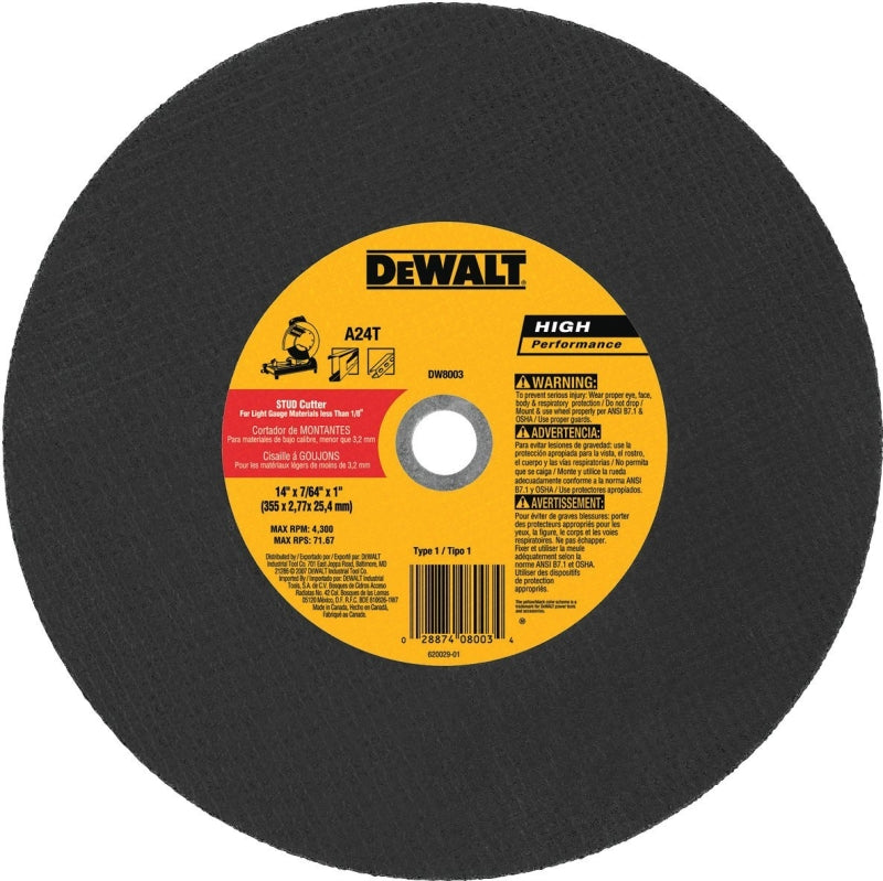 DEWALT DEWALT DW8003 Cutting Wheel, 14 in Dia, 7/64 in Thick, 1 in Arbor, Aluminum Oxide Abrasive, Coarse