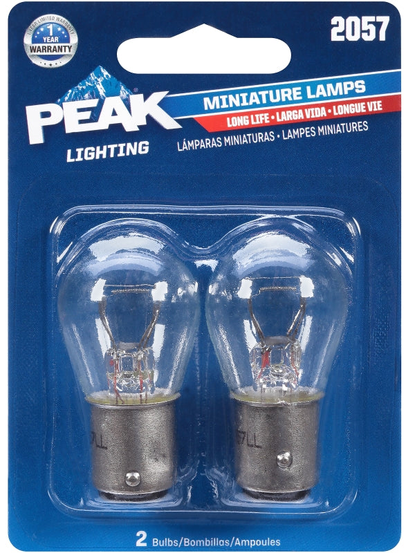 EIKO Peak 2057LL-BPP Miniature Automotive Bulb, 12.8 V, 27 W, Incandescent Lamp, Bayonet, Clear AUTOMOTIVE EIKO