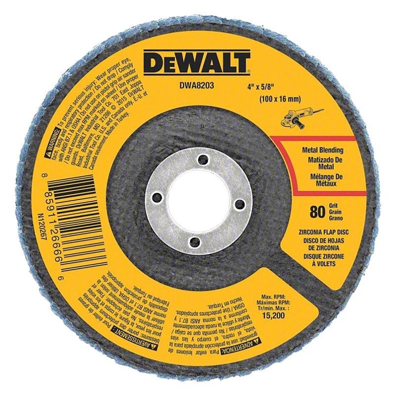 DEWALT DEWALT DWA8203 Flap Disc, 4 in Dia, 5/8 in Arbor, Coated, 80 Grit, Medium, Zirconium Oxide Abrasive, Fiberglass Backing