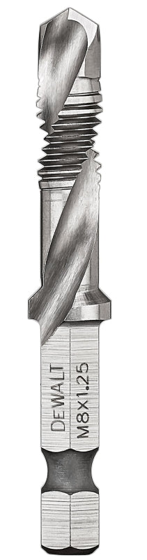 DEWALT DEWALT IMPACT READY DWADTQTR8MM125 Tap and Drill Bit, 8 mm Dia, 3-Flute, Spiral Flute, HSS, 2-23/64 in L