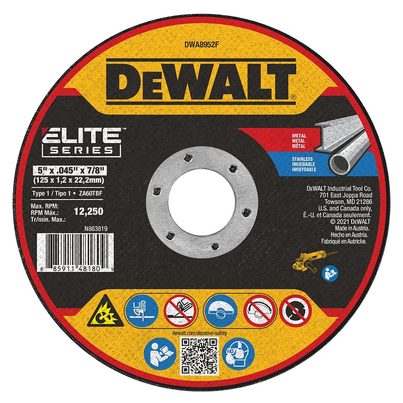 DEWALT DEWALT XP Ceramic Series DWA8952F Cutting Wheel, 5 in Dia, 0.045 in Thick, 7/8 in Arbor, Ceramic Abrasive