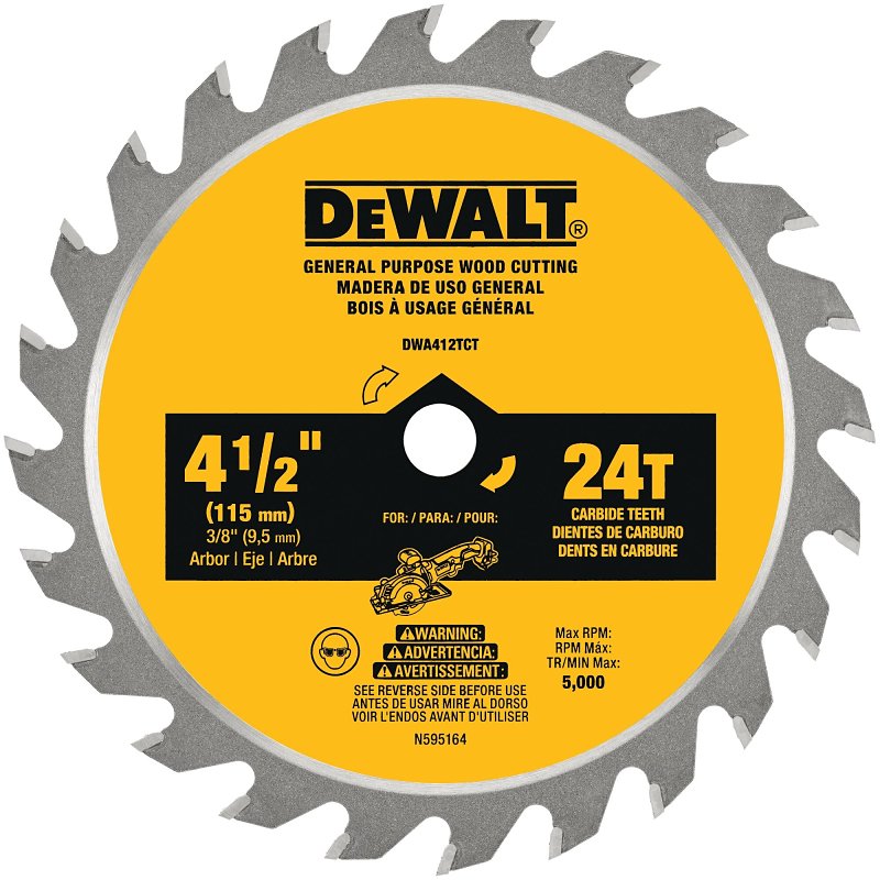 DEWALT DEWALT DWA412TCT Circular Saw Blade, 4-1/2 in Dia, 3/8 in Arbor, 24-Teeth, Carbide Cutting Edge TOOLS DEWALT