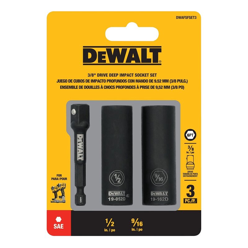DEWALT DEWALT DWAFSFSET3 6-Point Impact Socket Set, Steel, Manganese Phosphate-Coated TOOLS DEWALT