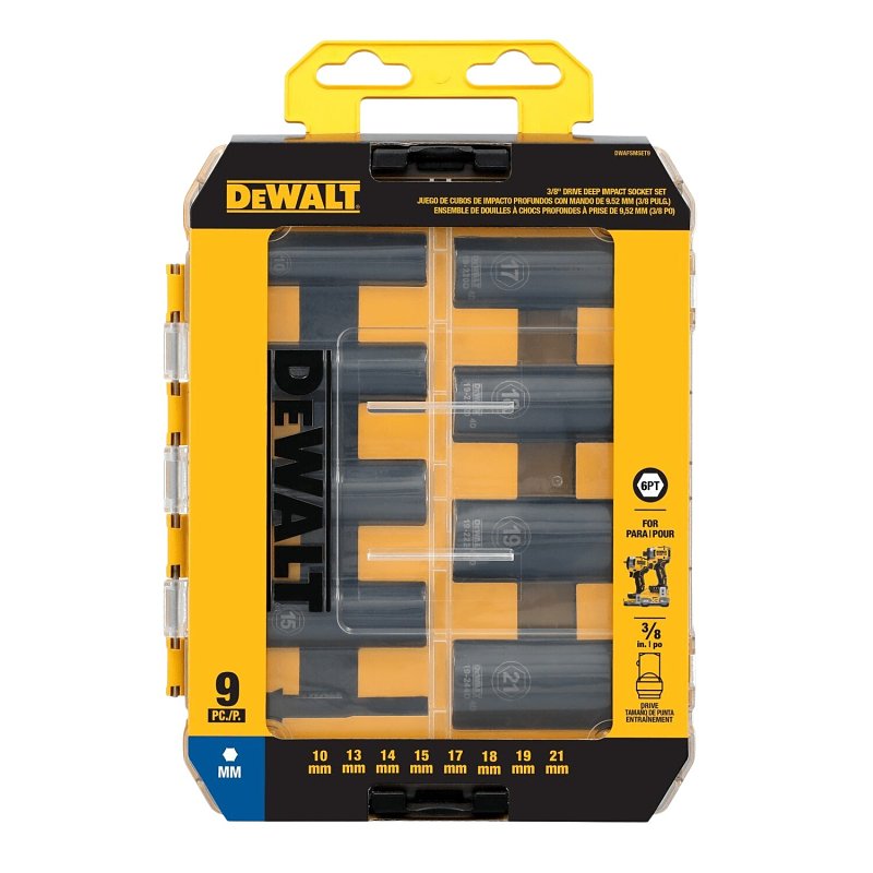 DEWALT DEWALT DWAFSMSET9 6-Point Impact Socket Set, Steel, Manganese Phosphate-Coated TOOLS DEWALT
